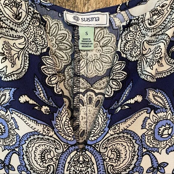 Susina Sz S Blue Paisley Sleeveless Casual Tank Summer Flowy Relaxed Dress - Picture 3 of 7